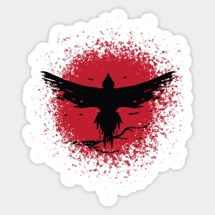 cool vintage japanese aesthetic red moon raven shirt Sticker